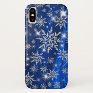 Funkelnd silberne Schneeflocken auf Blau Case-Mate iPhone Hülle