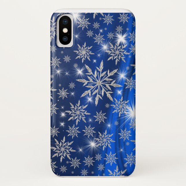 Funkelnd silberne Schneeflocken auf Blau Case-Mate iPhone Hülle (Rückseite)