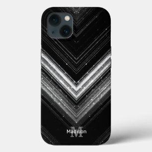 Funkelnd silberne Schwarzgalaxie Zickzack Monogram Case-Mate iPhone Hülle