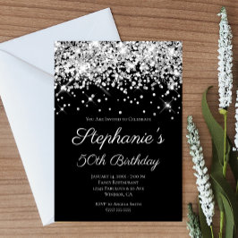 Funkelnd Silberner Glitzer Schwarz Elegant 50. Geb Einladung