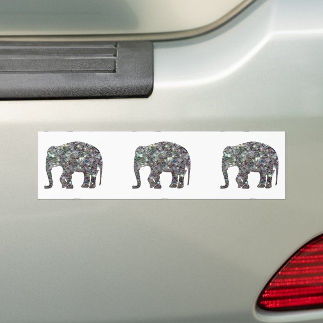 Funkelnd silberner Mosaik-Glitzer Elephant Autoaufkleber (Auf Auto)