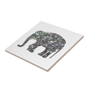 Funkelnd silberner Mosaik-Glitzer Elephant Fliese