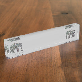 Funkelnd silberner Mosaik-Glitzer Elephant hellgra Namensplakette