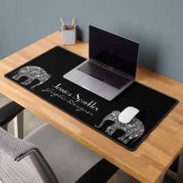 Funkelnd silberner Mosaik Glitzer Elephant individ Schreibtischunterlage