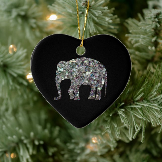 Funkelnd silberner Mosaik-Glitzer Elephant Keramikornament (Baum)