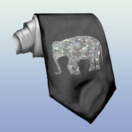 Funkelnd silberner Mosaik-Glitzer Elephant Krawatte