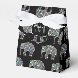 Funkelnd silberner Mosaik-Glitzer Elephant Monogra Geschenkschachtel