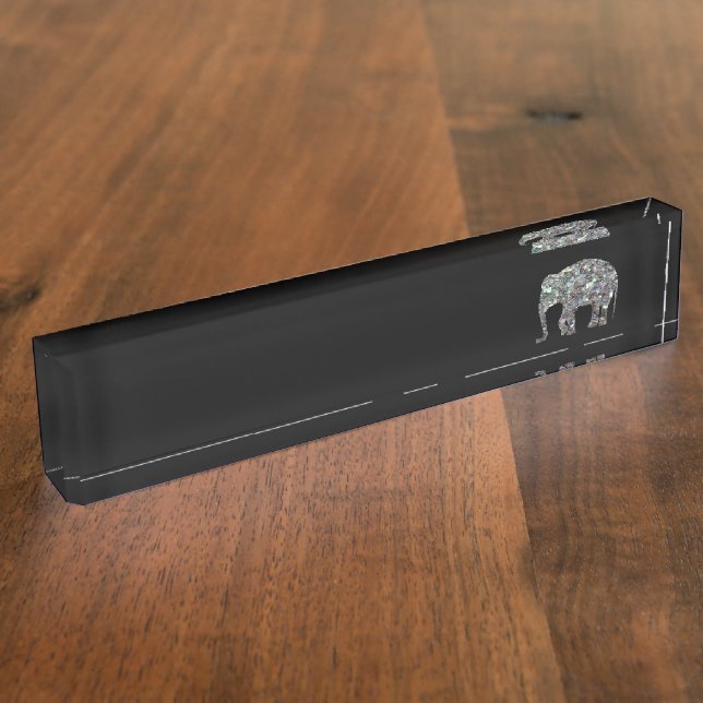 Funkelnd silberner Mosaik-Glitzer Elephant Namensplakette (Seite)