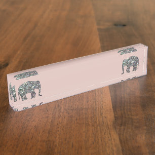 Funkelnd silberner Mosaik Glitzer Elephant Rose pi Namensplakette