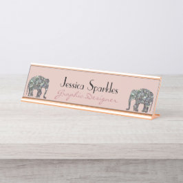 Funkelnd silberner Mosaik Glitzer Elephant Rose pi Schreibtischnamensplakette