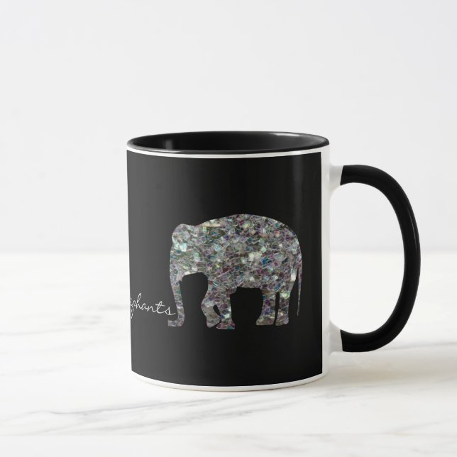 Funkelnd silberner Mosaik-Glitzer Elephant Tasse (Rechts)