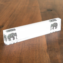 Funkelnd silberner Mosaik-Glitzer Elephant weiß Namensplakette
