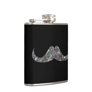Funkelnd silberner mosaik Glitzer Mustache Anpasse Flachmann