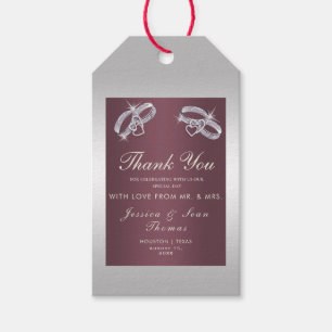 Funkelnd Silberringe und Burgandy-Hochzeit Geschenkanhänger