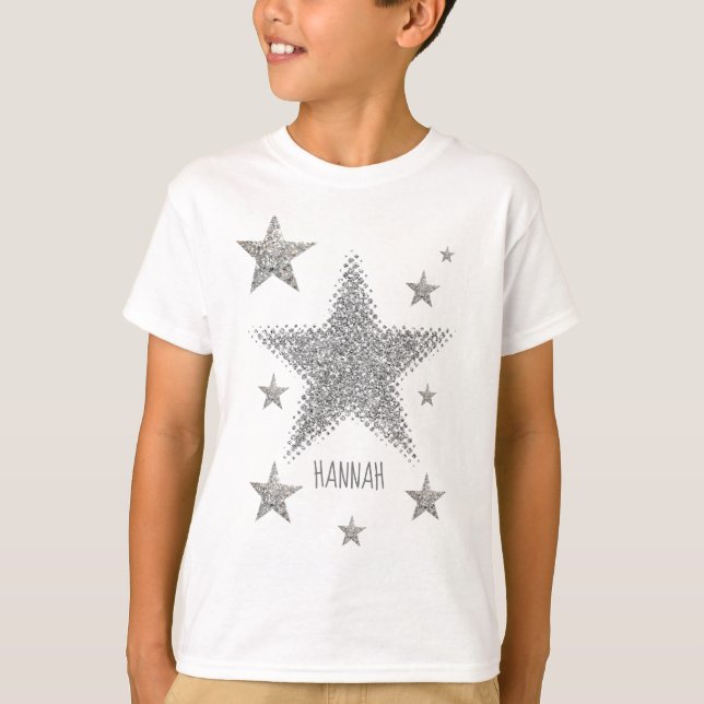 Funkelnd Silberstars personnalisiert T-Shirt (Vorderseite)