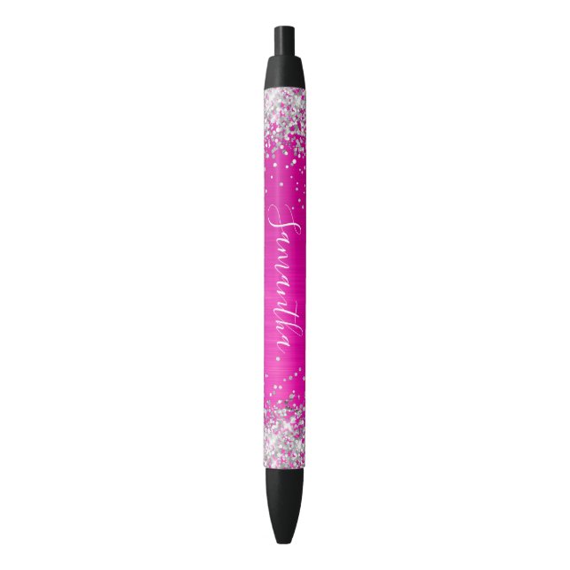 Funkelnd Silberstreifen Glitzer Hot Pink Ombre Foi Kugelschreiber (Vorderseite Vertikal)