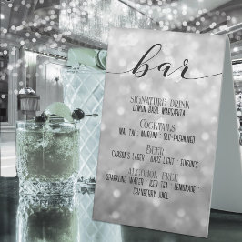Funkelnd Silver Bokeh Bar Signature Cocktails Zeic Tischaufsteller