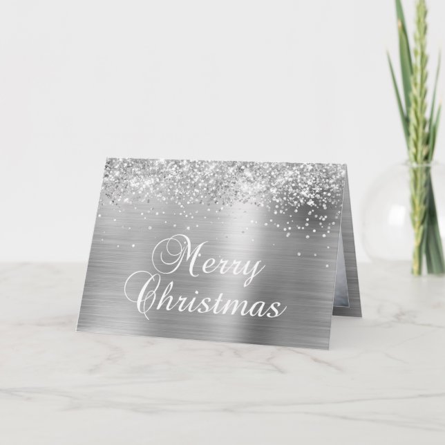 Funkelnd Silver Family Foto Frohe Weihnachten (Vorderseite)