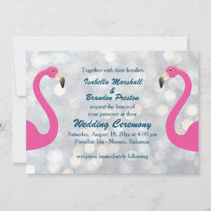 Funkelnd Silver Flamingo Wedding Einladung