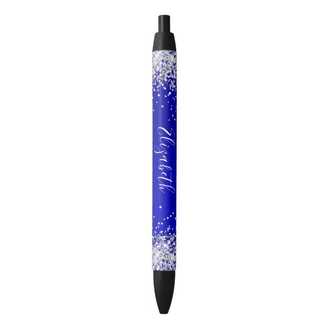 Funkelnd Silver Glitzer Blue Satin Kugelschreiber (Vorderseite Vertikal)