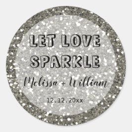 Funkelnd Silver Glitzer Lasse Liebe Sparkle Runder Aufkleber