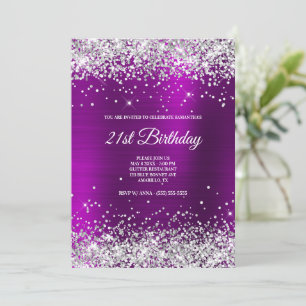 Funkelnd Silver Glitzer Magenta Lila Satinfilm Einladung