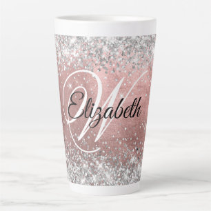 Funkelnd Silver Glitzer Rose Blush Foil Monogramm Milchtasse