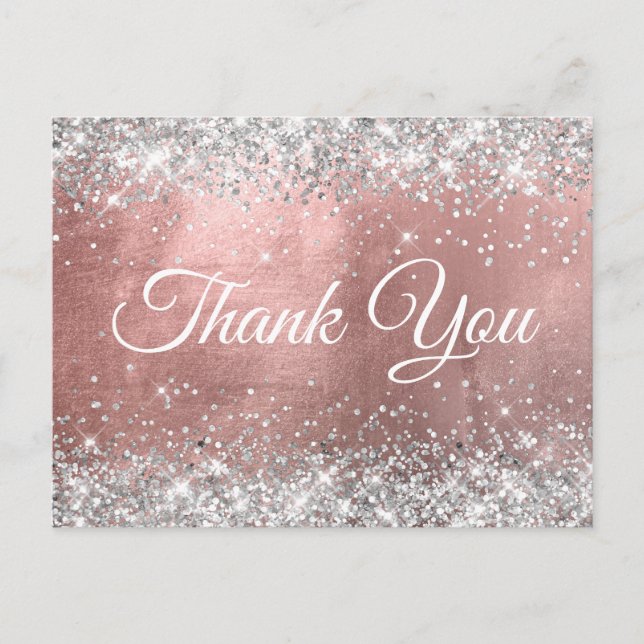 Funkelnd Silver Glitzer Rose Gold Foil Vielen Dank Postkarte (Vorderseite)