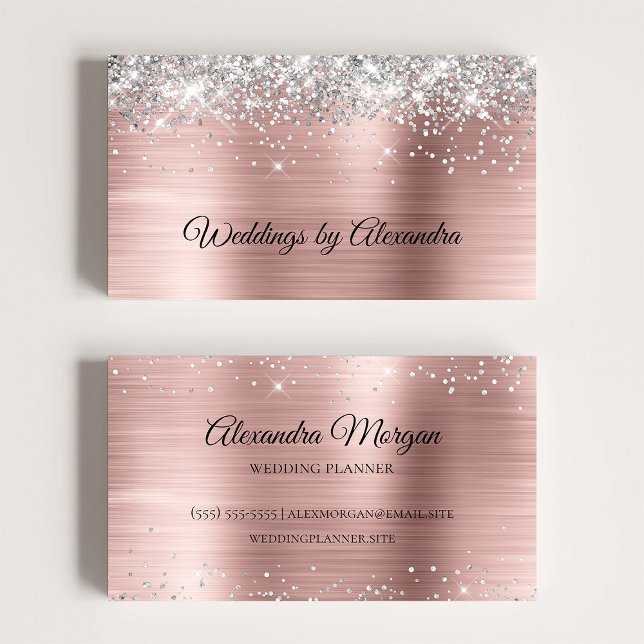 Funkelnd Silver Glitzer Rose Gold Satin Ombre Foil Visitenkarte (Sparkly Silver Glitter Rose Gold Satin Ombre Foil Business Card)