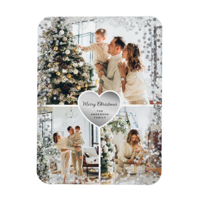 Funkelnd Silver Heart Foto Frohe Weihnachtsmagazin Magnet (Vertikal)