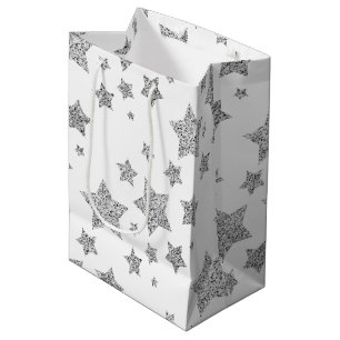 Funkelnd Silver Stars Weihnachtsmuster Mittlere Geschenktüte