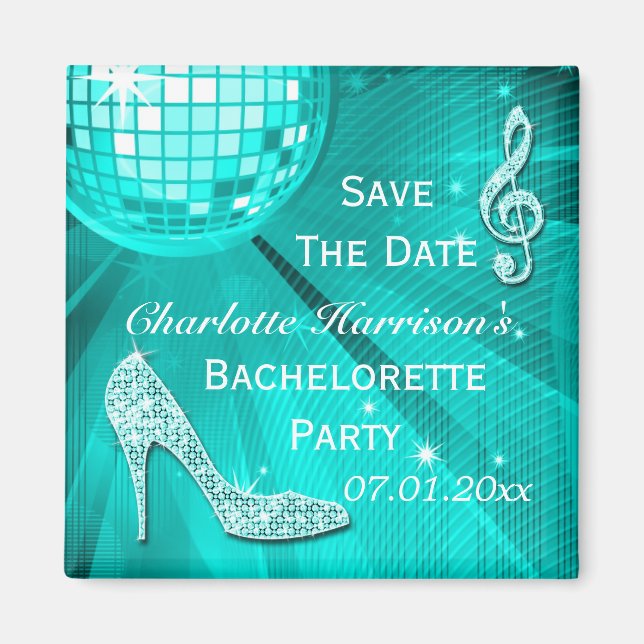 Funkelnd Stilett-Ferse Bachelorette Save the Date Magnet (Vorne)