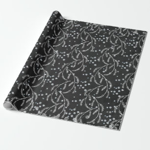Funkelnd Twilight Black Laurel Silver Diamonds Geschenkpapier