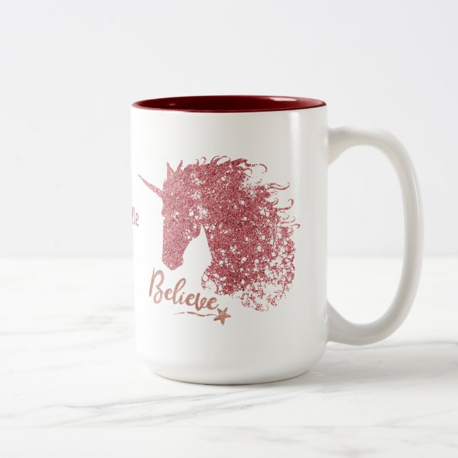 Funkelnd Unicorn-Glaube (Rose Gold) Zweifarbige Tasse (Rechts)
