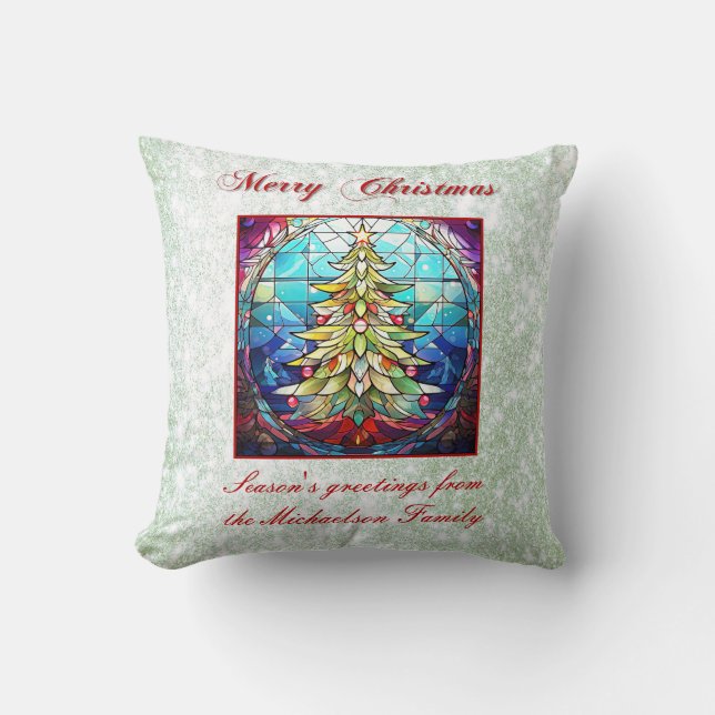 Funkelnd verketteter Weihnachtsbaum Grüner Glitzer Kissen (Vorderseite)