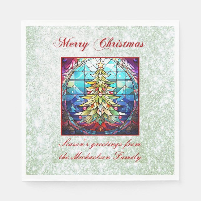 Funkelnd verketteter Weihnachtsbaum Grüner Glitzer Serviette (Vorderseite)