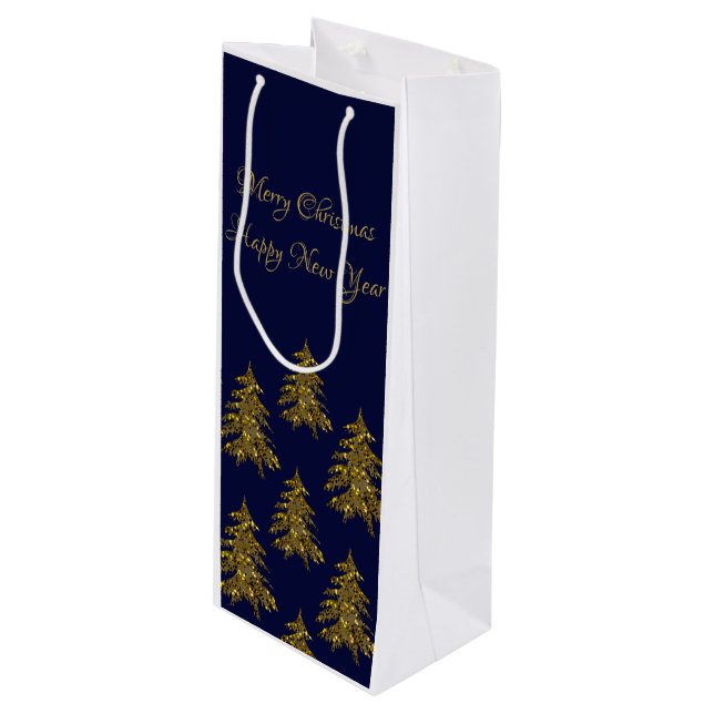 Funkelnd Weihnachtsbaum Geschenktüte Für Weinflaschen (Vorderseite Schrägansicht)