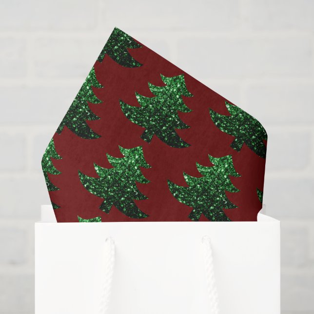 Funkelnd Weihnachtsbaum grün Dunkelrot Muster Seidenpapier (Geschenktüte)