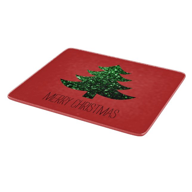 Funkelnd Weihnachtsbaum grün funkeln Rot Schneidebrett (Ecke)