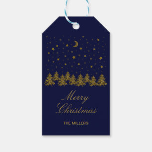 Funkelnd Weihnachtsbaum, Mond, blaue Sterne Geschenkanhänger