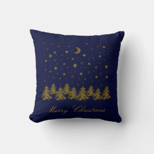 Funkelnd Weihnachtsbaum, Mond, blaue Sterne Kissen