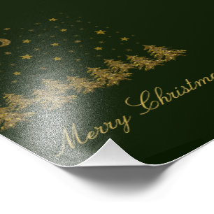 Funkelnd Weihnachtsbaum, Mond, grüne Sterne Fotodruck
