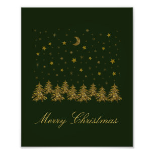 Funkelnd Weihnachtsbaum, Mond, grüne Sterne Fotodruck