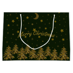 Funkelnd Weihnachtsbaum, Mond, grüne Sterne Große Geschenktüte
