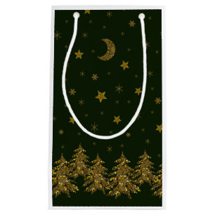 Funkelnd Weihnachtsbaum, Mond, grüne Sterne Kleine Geschenktüte