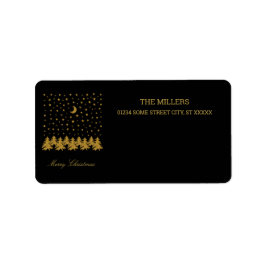 Funkelnd Weihnachtsbaum, Mond, schwarze Sterne Adressaufkleber