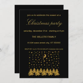 Funkelnd Weihnachtsbaum, Mond, schwarze Sterne Einladung