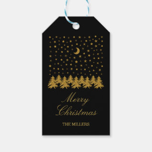 Funkelnd Weihnachtsbaum, Mond, schwarze Sterne Geschenkanhänger