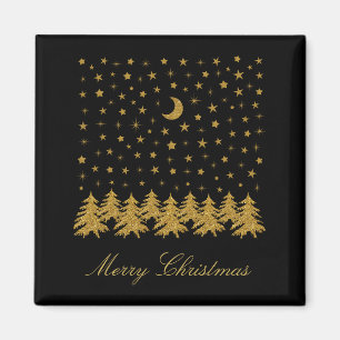 Funkelnd Weihnachtsbaum, Mond, schwarze Sterne Magnet