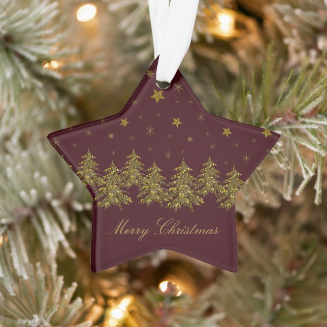 Funkelnd Weihnachtsbaum, Mond, Sterne auf Rot Ornament (Baum)